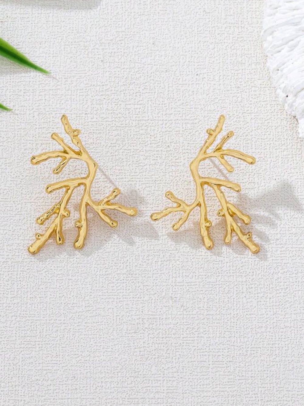 Delicate Gold Coral Branch Stud Earrings - Women Jewelry